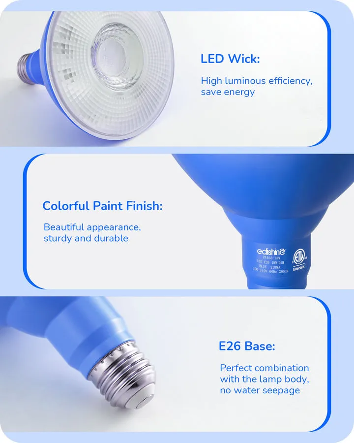 Dimmable 18W(120W Equivalent) E26 Base Blue Flood Light Bulb, 2 Pack-HDCP38D