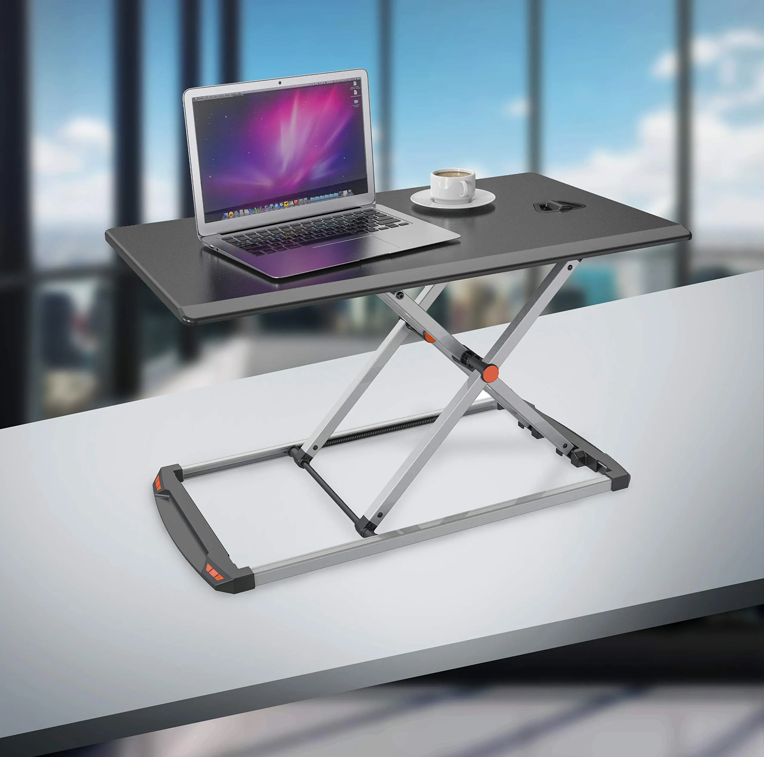 Duronic Sit-Stand Desk DM05D11 BK [BLACK] | Height Adjustable Office Workstation | 74x43cm Platform | Raises from 5-40cm | Riser for PC Computer or Laptop | Ergonomic Desktop Table Converter