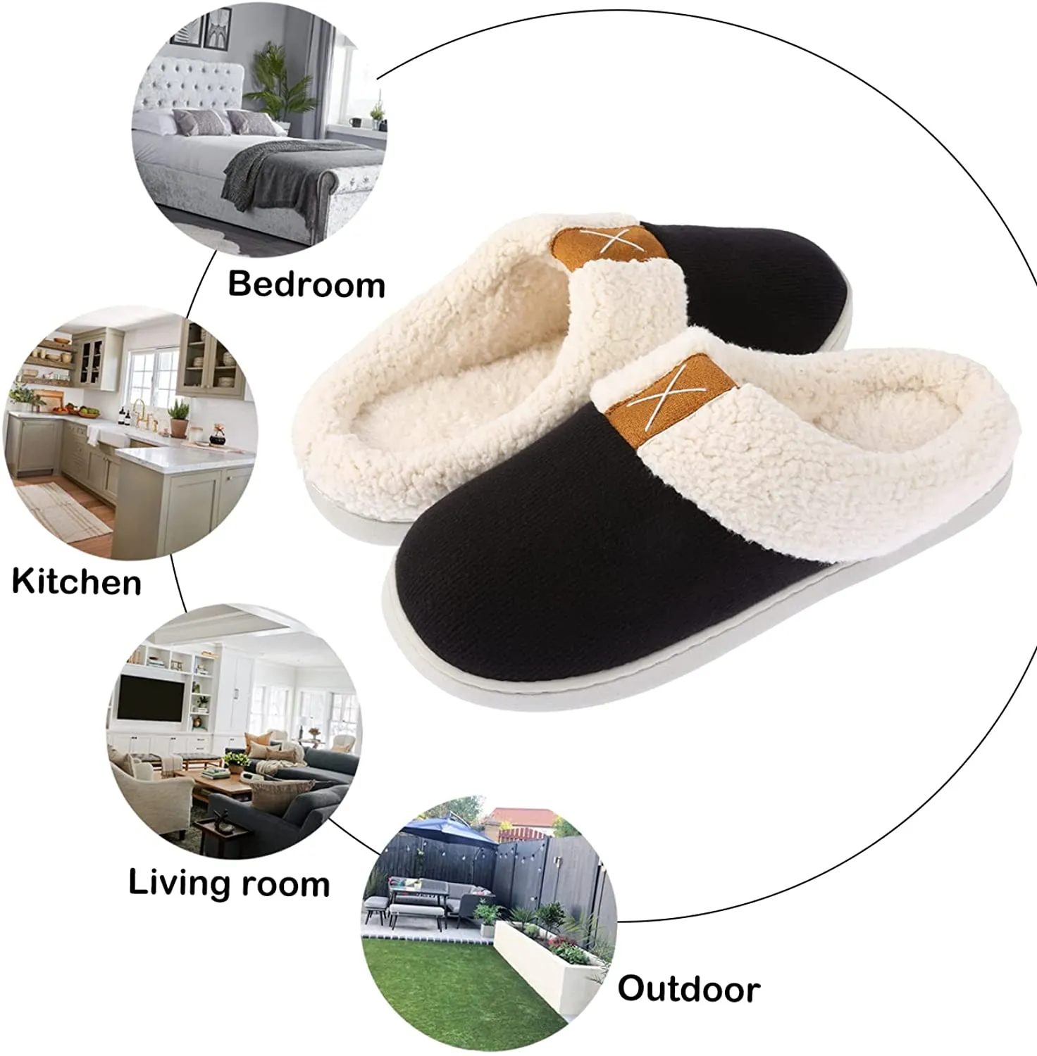 Ekouaer Womens Slippers Memory Foam Fleece Lined Slipper Warm Anti-Skid Rubber Sole Fuzzy House Shoes