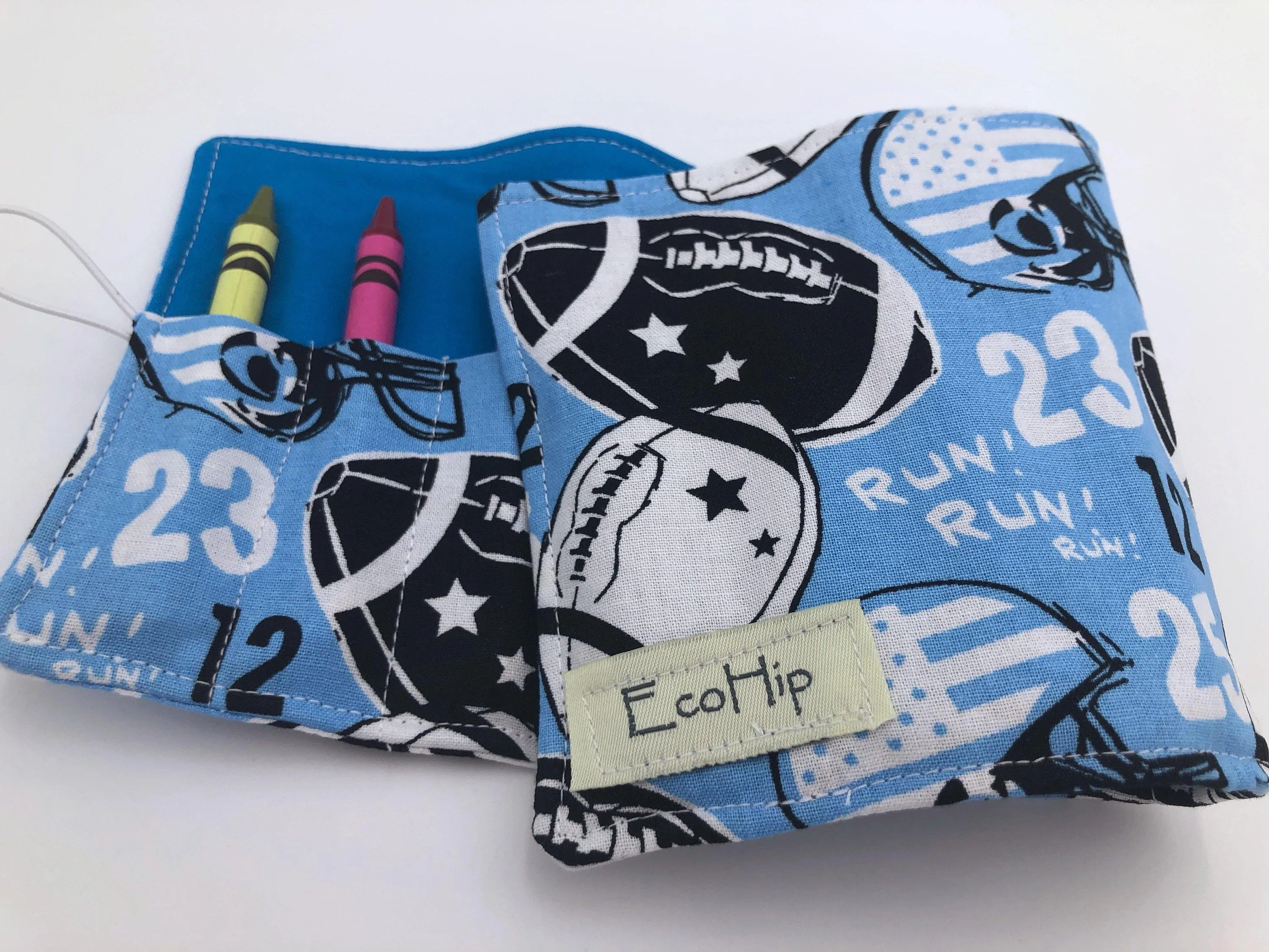 Football Crayon Case, Blue Sports Crayon Organizer for Travel