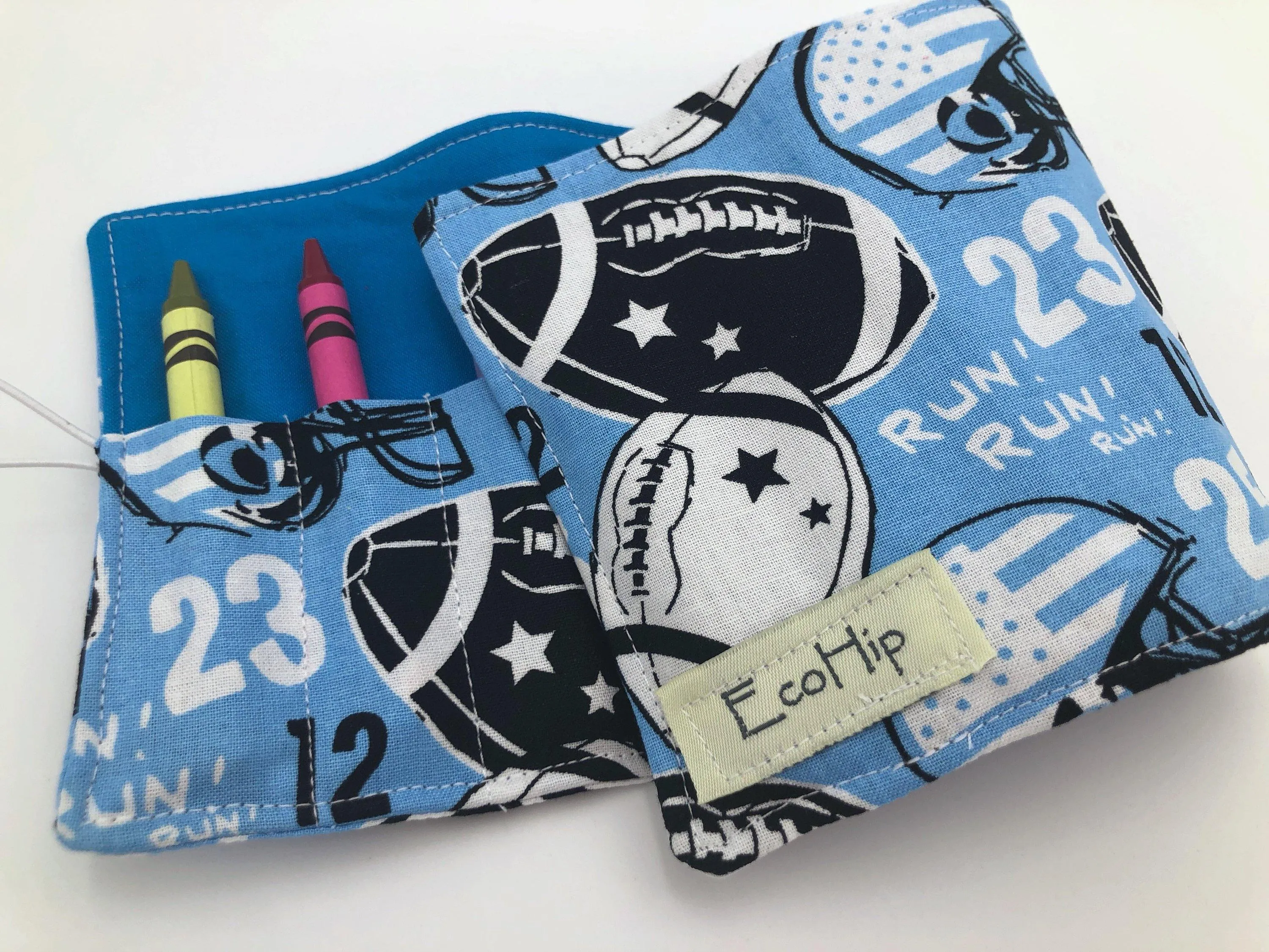 Football Crayon Case, Blue Sports Crayon Organizer for Travel