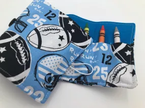 Football Crayon Case, Blue Sports Crayon Organizer for Travel