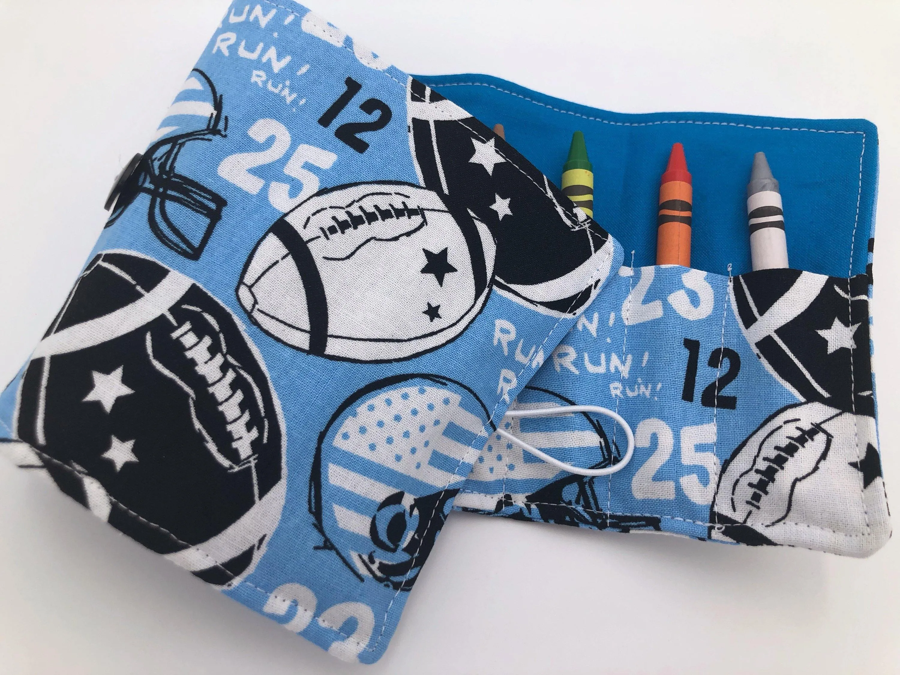 Football Crayon Case, Blue Sports Crayon Organizer for Travel