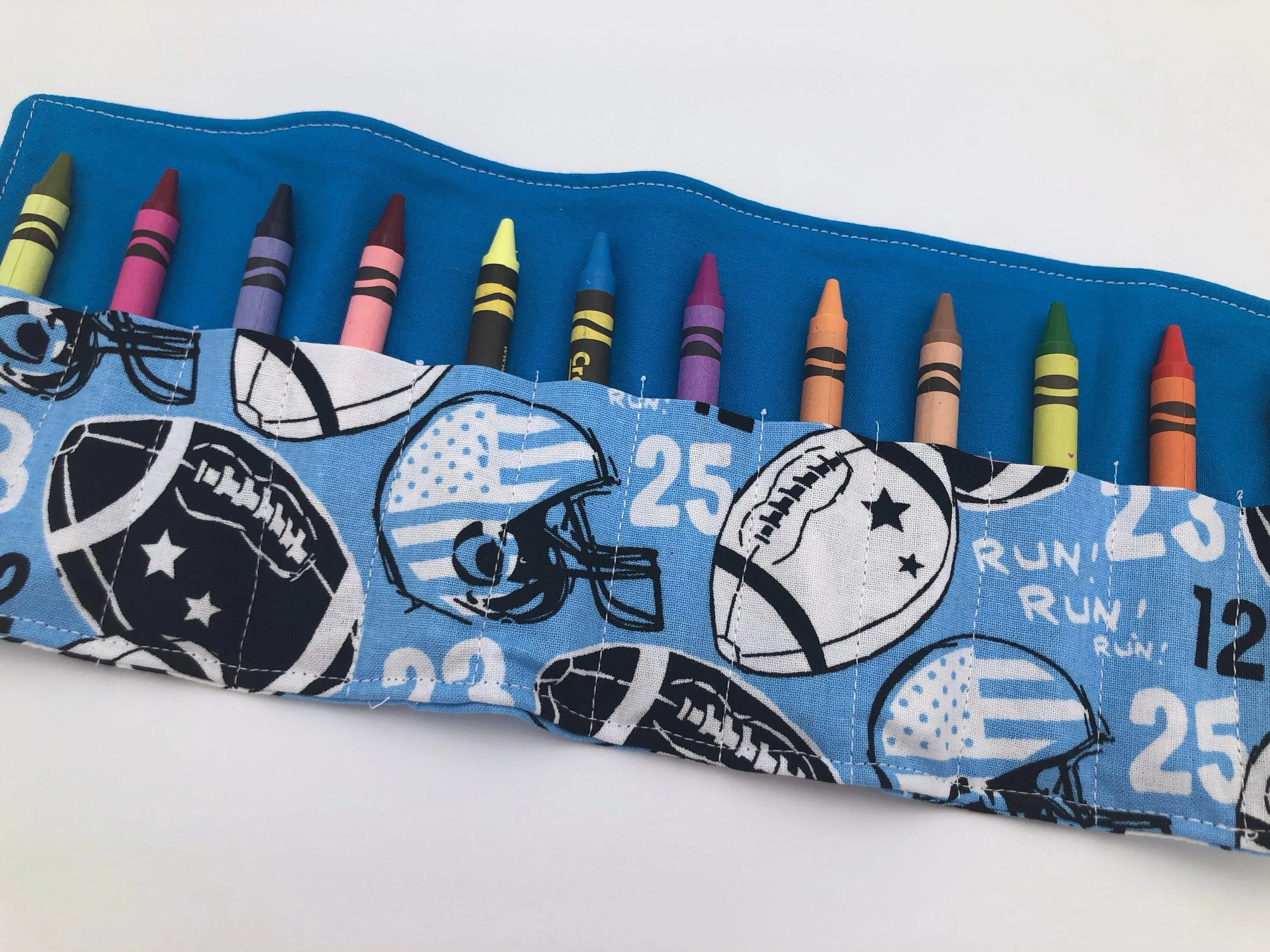 Football Crayon Case, Blue Sports Crayon Organizer for Travel