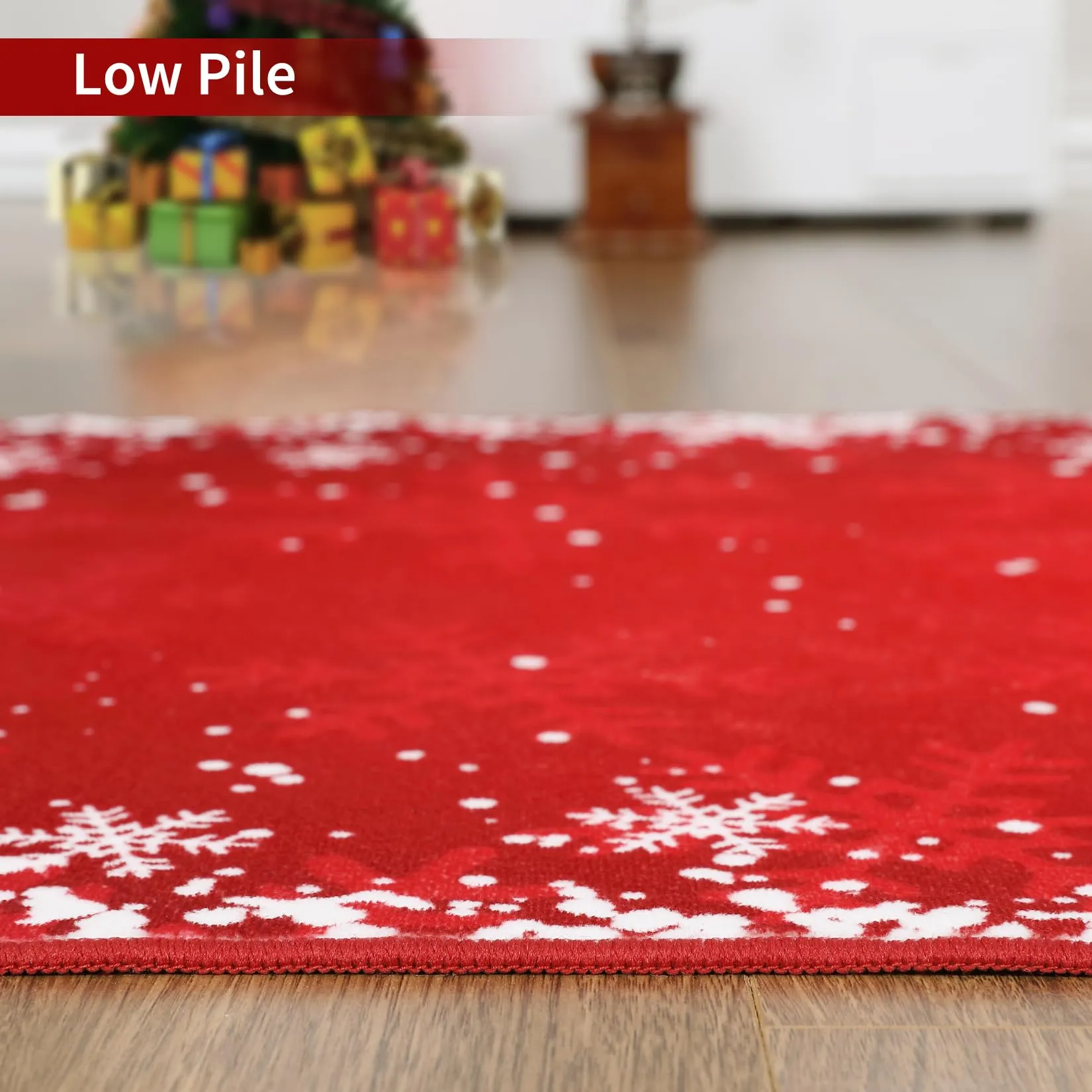 GARVEE 2x6 Rug Runner Washable Rugs Red Christmas Home Decor Snowflake Entry Mat Kitchen Mat Non Slip Carpet Bathroom Rugs Small Rug for Hallway Laundry, 2'x6' Red