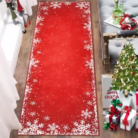 GARVEE 2x6 Rug Runner Washable Rugs Red Christmas Home Decor Snowflake Entry Mat Kitchen Mat Non Slip Carpet Bathroom Rugs Small Rug for Hallway Laundry, 2'x6' Red