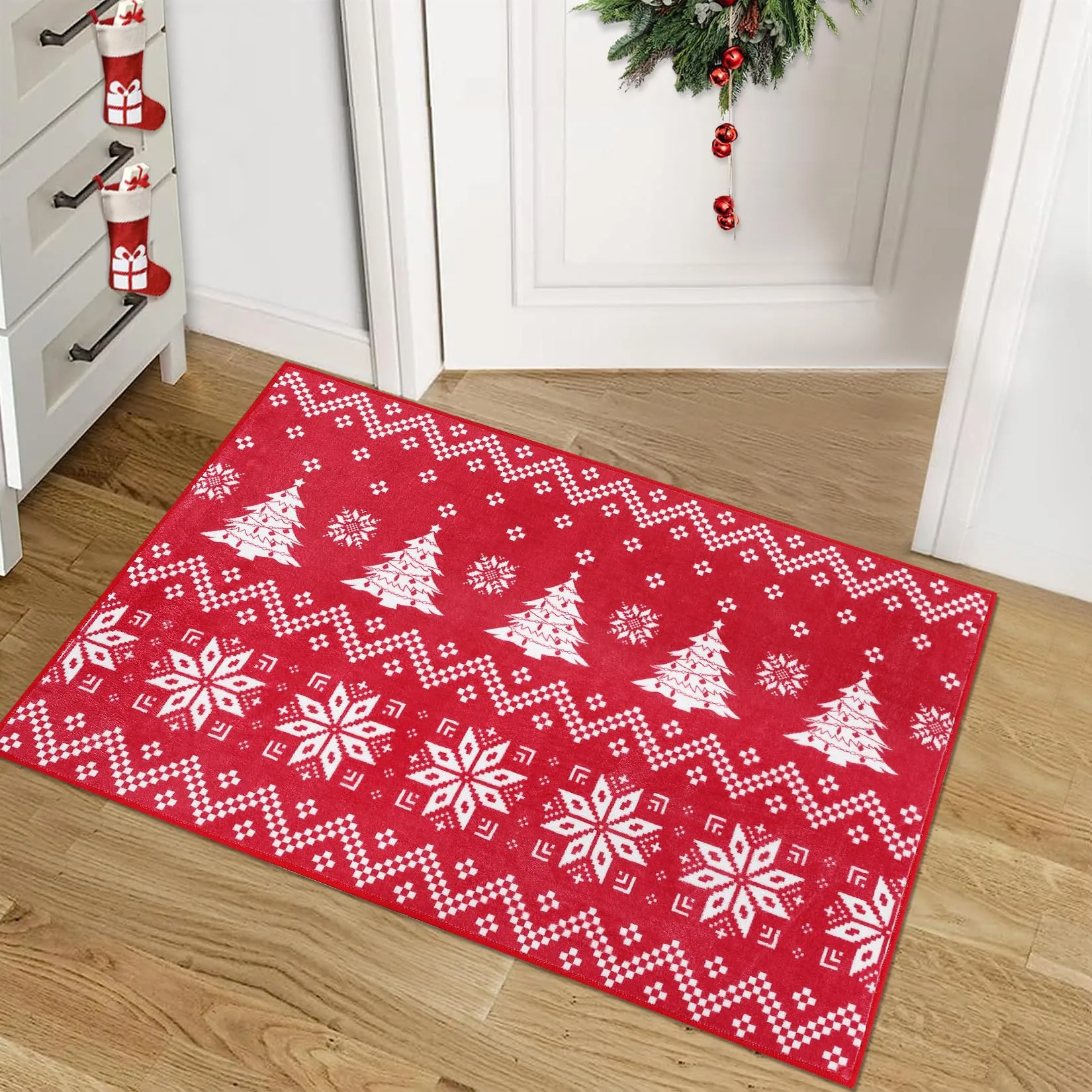 GARVEE Christmas Area Rug 5x7 Living Room Rug Xmas Distressed Modern Rug Washable Rug Non Slip Carpet Holiday Decor Abstract Soft Accent Rug for Bathroom Bedroom Dining Room 5'x7' Stripe|Red