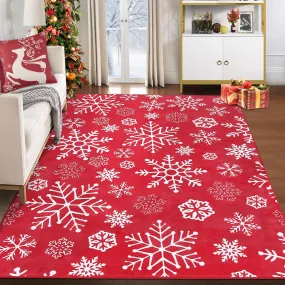 GARVEE Christmas Area Rug Snowflake Pattern Machine Washable Polyester Non-Slip Backing for Kitchen Bathroom Living Room