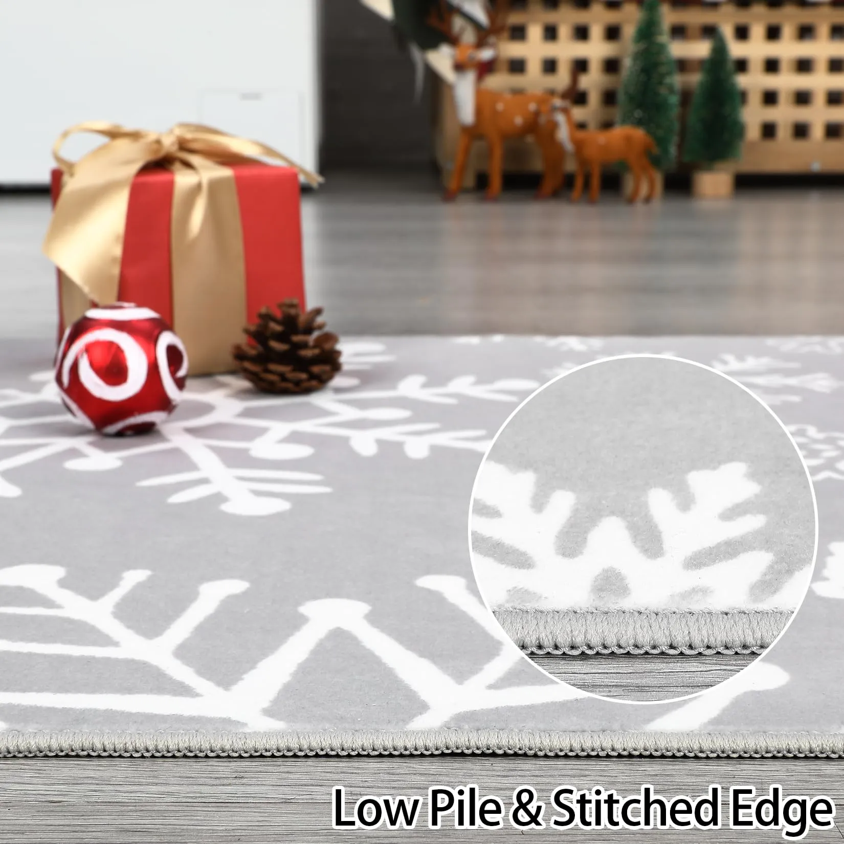 GARVEE Christmas Door Mat 2x3 Mat Xmas Bathroom Rugs Non-Slip Kithcen Mat Washable Entryway Rug Small Dectorative Carpet Winter Doormat Rubber Back Snowflake Doormats for Indoor Outdoor 2'x3' Grey