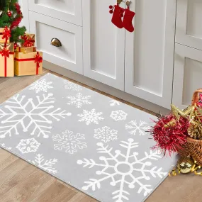 GARVEE Christmas Door Mat 2x3 Mat Xmas Bathroom Rugs Non-Slip Kithcen Mat Washable Entryway Rug Small Dectorative Carpet Winter Doormat Rubber Back Snowflake Doormats for Indoor Outdoor 2'x3' Grey