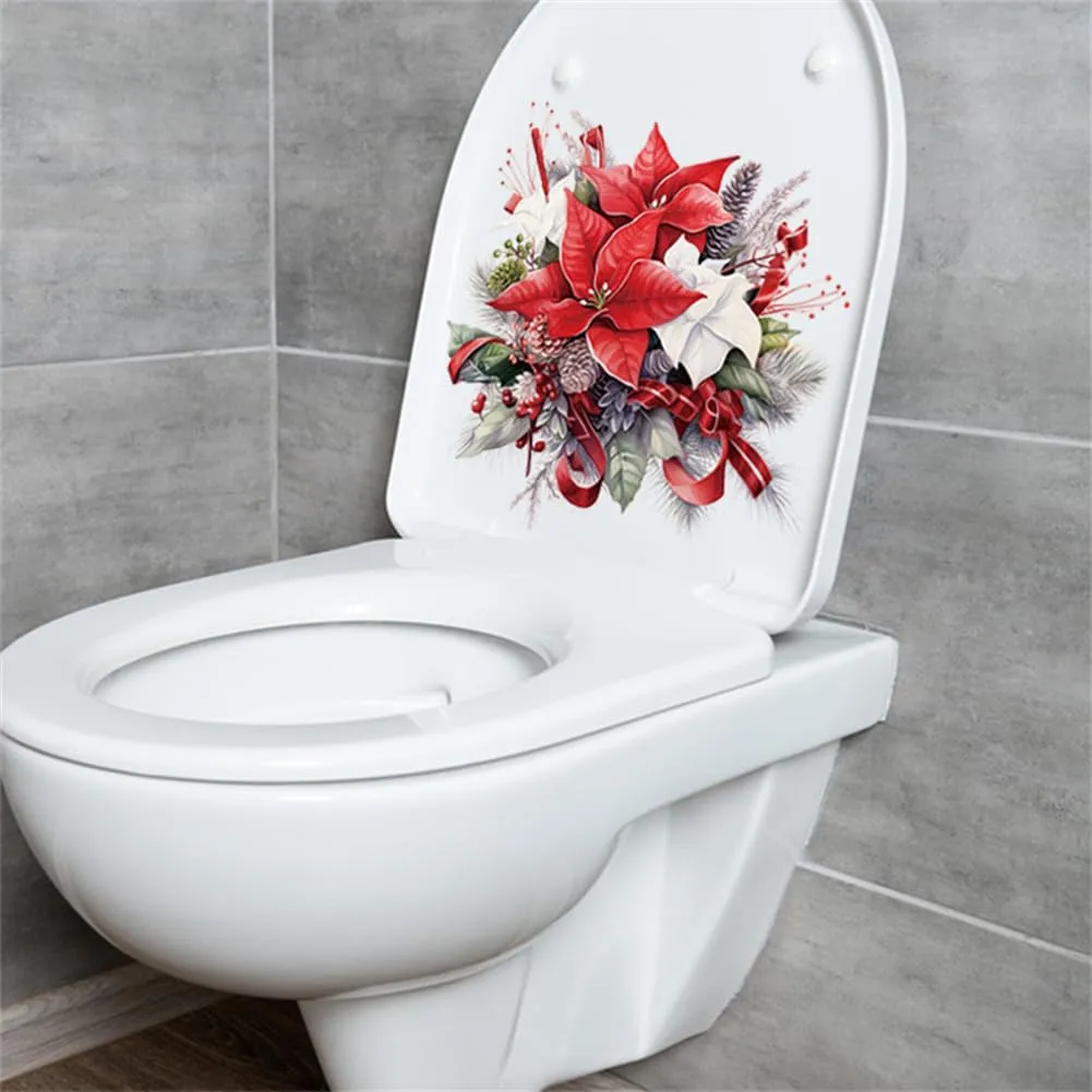 GARVEE Christmas Flower Toilet Seat Stickers Self-Adhesive DIY PVC Toilet Decals for Bathroom Cistern Restroom Power Switch Decor PVC 1 As Shown