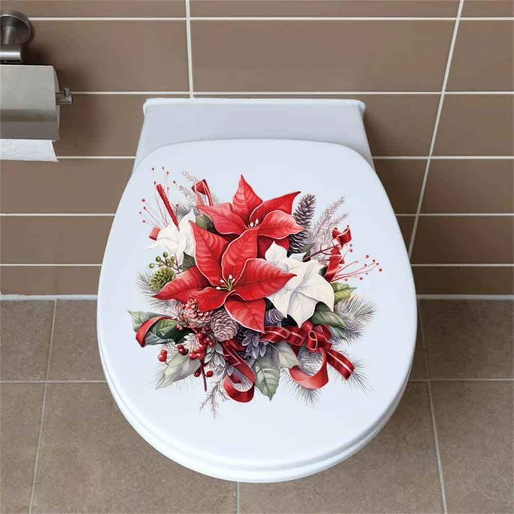 GARVEE Christmas Flower Toilet Seat Stickers Self-Adhesive DIY PVC Toilet Decals for Bathroom Cistern Restroom Power Switch Decor PVC 1 As Shown