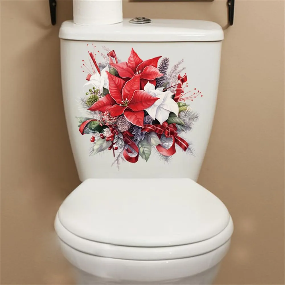 GARVEE Christmas Flower Toilet Seat Stickers Self-Adhesive DIY PVC Toilet Decals for Bathroom Cistern Restroom Power Switch Decor PVC 1 As Shown