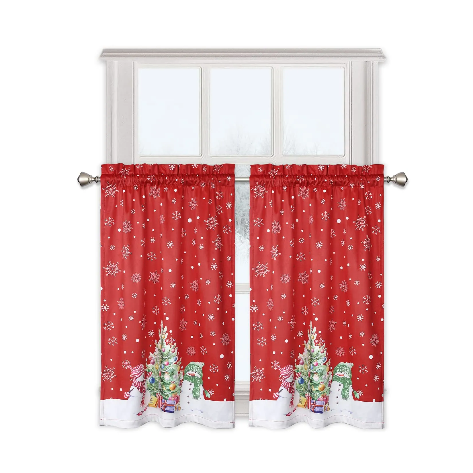 GARVEE Christmas Kitchen Curtain Cafe Curtain 45 Inch Tier Curtains Window Treatment Rod Pocket for Home Decor 2 Panels for Bathroom, Living Room Christmas Decoration