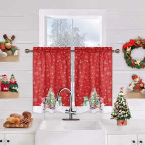 GARVEE Christmas Kitchen Curtain Cafe Curtain 45 Inch Tier Curtains Window Treatment Rod Pocket for Home Decor 2 Panels for Bathroom, Living Room Christmas Decoration