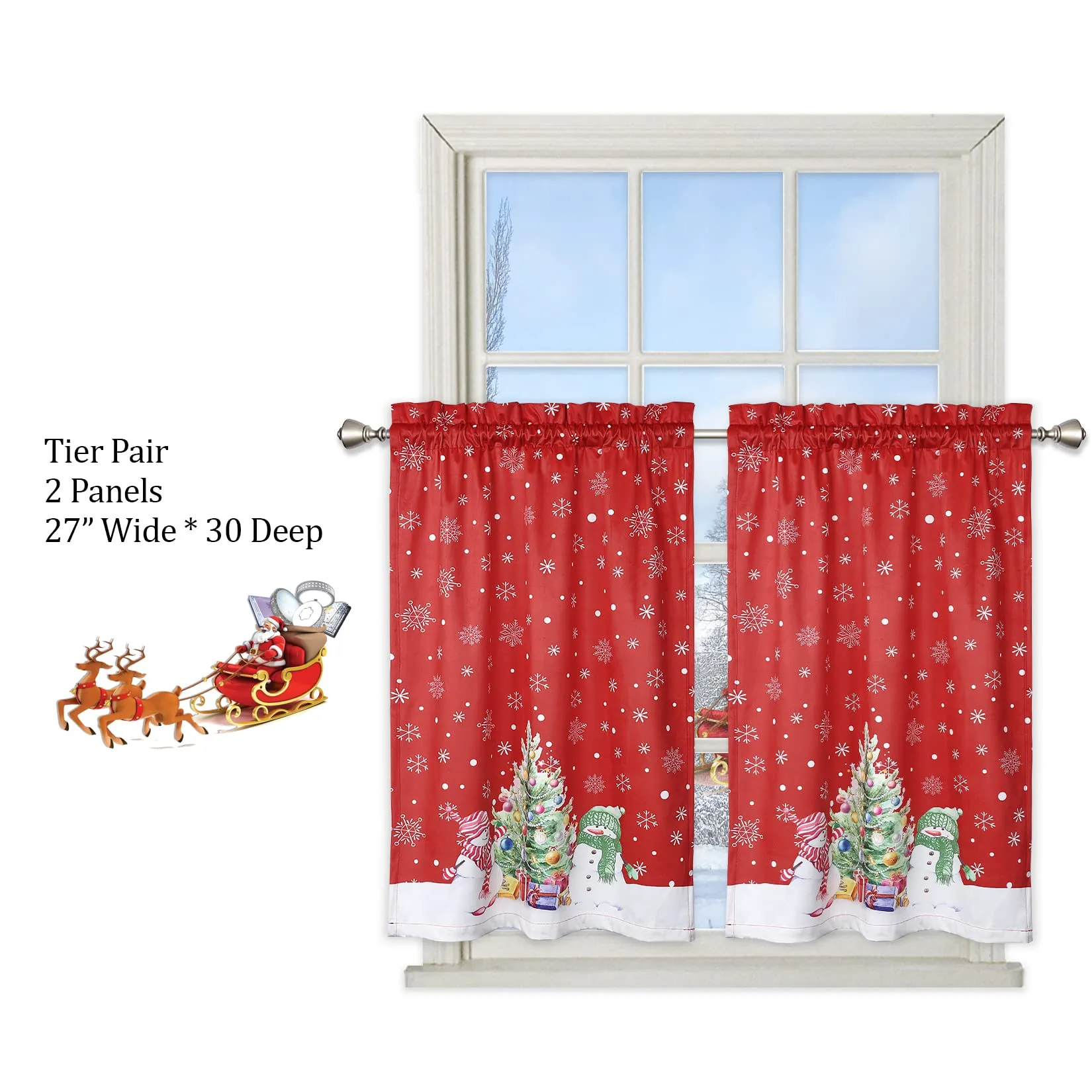 GARVEE Christmas Kitchen Curtain Cafe Curtain 45 Inch Tier Curtains Window Treatment Rod Pocket for Home Decor 2 Panels for Bathroom, Living Room Christmas Decoration