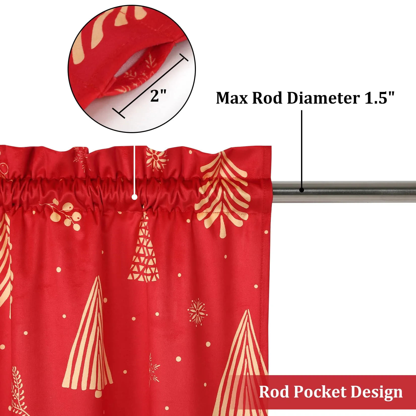 GARVEE Christmas Kitchen Curtains for Windows, Velvet Short Curtains, Christmas Decoration Cafe Curtains, Thermal Insulated Room Darkening Curtain (Red, 52 W x 24 L, Set of 2