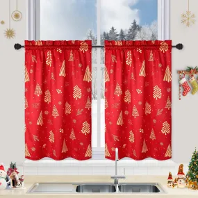 GARVEE Christmas Kitchen Curtains for Windows, Velvet Short Curtains, Christmas Decoration Cafe Curtains, Thermal Insulated Room Darkening Curtain (Red, 52 W x 24 L, Set of 2