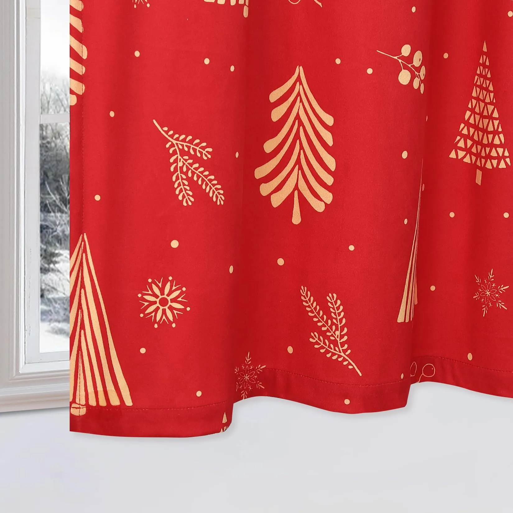 GARVEE Christmas Kitchen Curtains for Windows, Velvet Short Curtains, Christmas Decoration Cafe Curtains, Thermal Insulated Room Darkening Curtain (Red, 52 W x 24 L, Set of 2