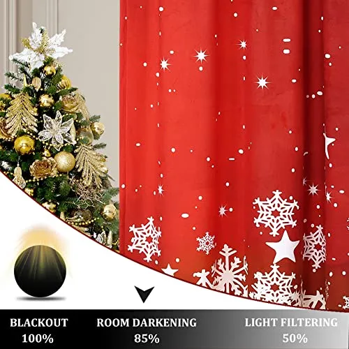 GARVEE Christmas Kitchen Curtains, Red Velvet Curtains Set for Windows, Floral Snowflake Decoration Cafe Curtains, Thermal Insulated Room Darkening Short Curtain (26 W x 24 L, Set of 2