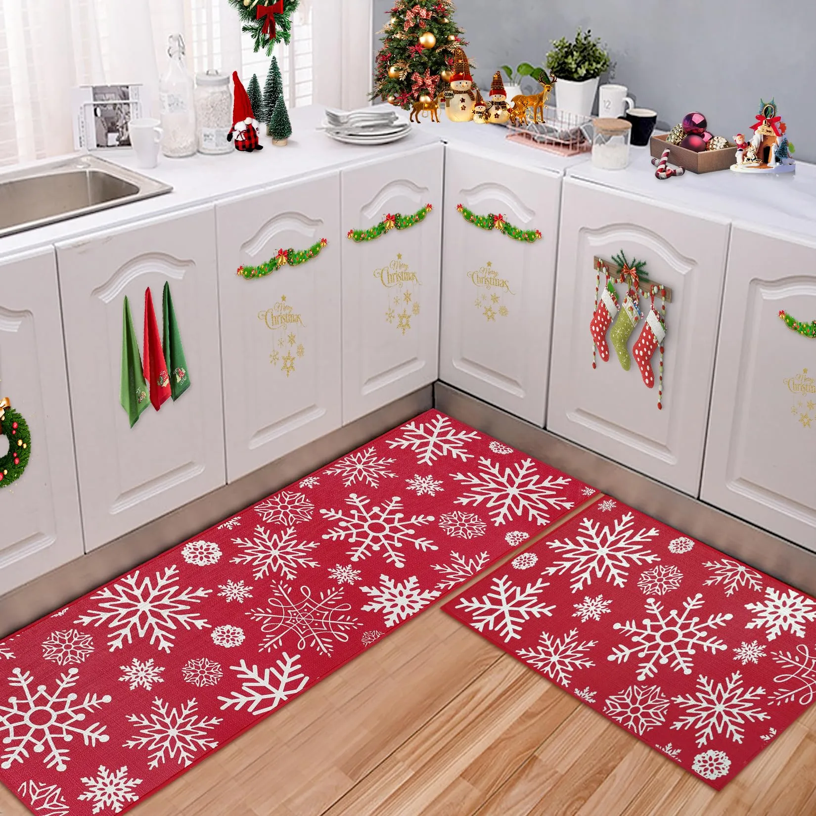 GARVEE Christmas Kitchen Rugs and Mats Non-Slip Kitchen Floor Mats Kitchen Runner Rug in Front of Sink Super Absorbent Kitchen Mat, 17x29 17x47