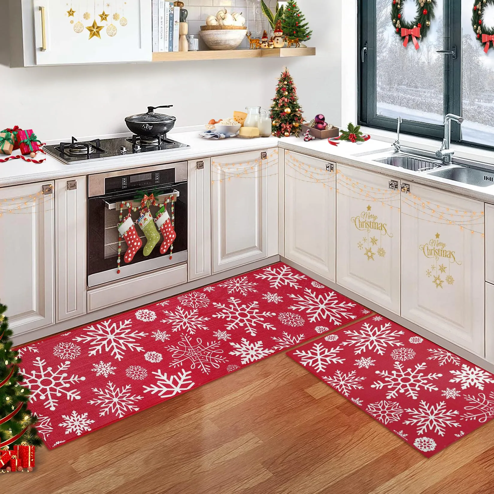 GARVEE Christmas Kitchen Rugs and Mats Non-Slip Kitchen Floor Mats Kitchen Runner Rug in Front of Sink Super Absorbent Kitchen Mat, 17x29 17x47