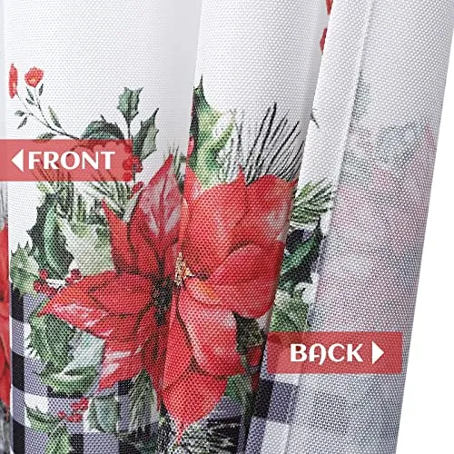 GARVEE Christmas Kitchen Tiers, 2 Panels Canvas Christmas Flower Pattern Cafe Curtains Rod Pocket Short Curtains Xmas Decorative Half Window Curtains for Bedroom Bathroom, 27 x 45 inches, White