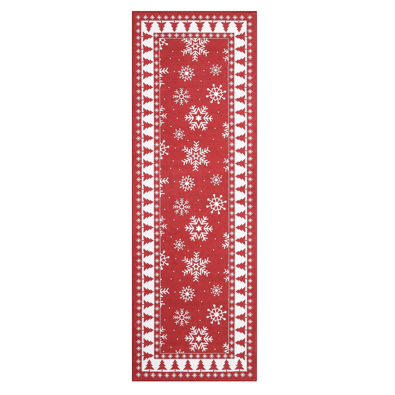 GARVEE Christmas Runner Rug 2x8 Red Hallway Rug Snowflake Xmas Runner Kitchen Rug Washable Rug Non Slip Bathroom Rug Holiday Decor Distressed Modern Soft Carpet for Bedroom Laundry 2'x8' Red