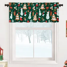 GARVEE Christmas Valance, 1 Panel Green Snow Man Christmas Window Curtain Valance Velvet Thermal Insulated Cafe Curtains for Kitchen Living Room Bathroom Grommet Christmas Drapes, 52 x 15