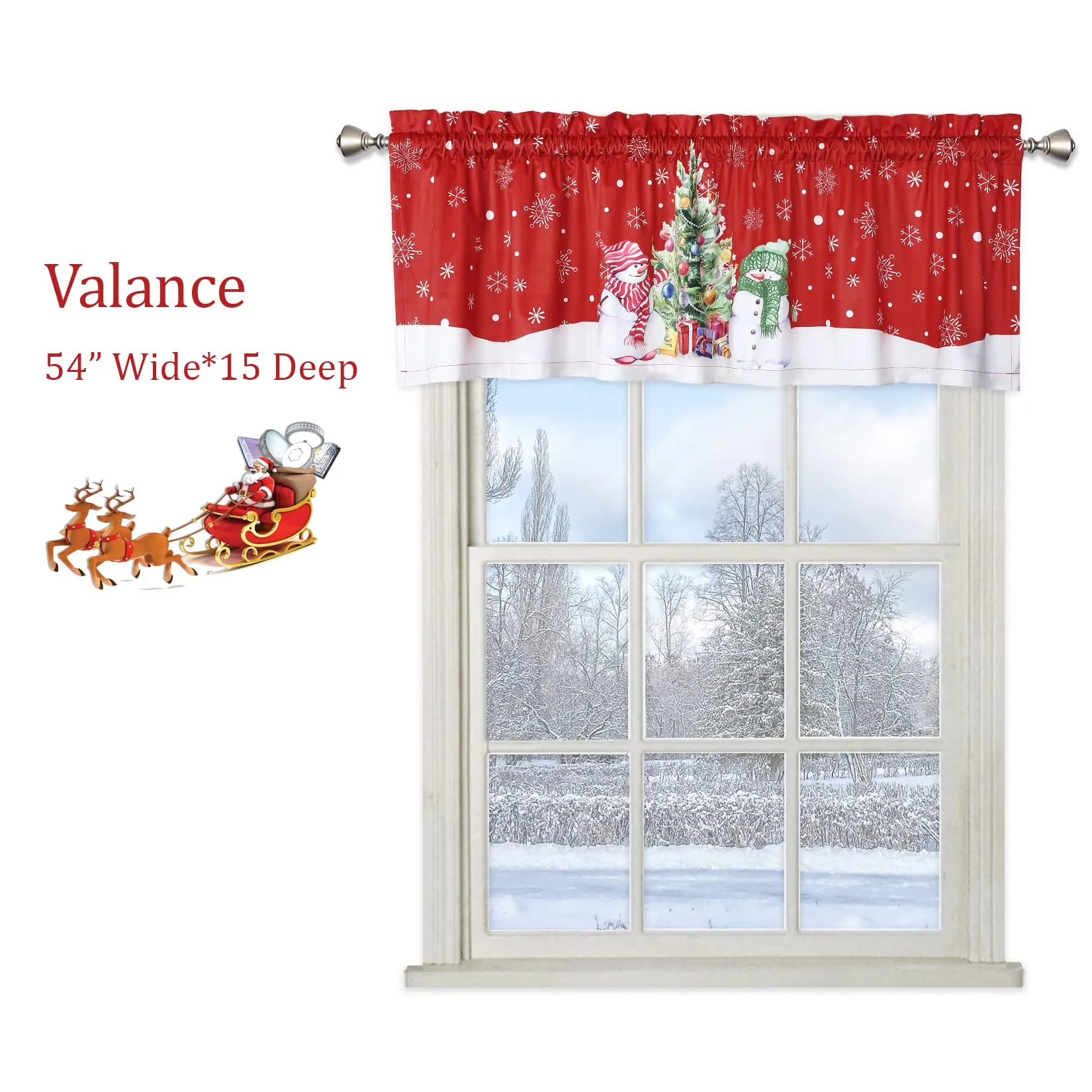 GARVEE Christmas Valance Curtain Cafe Curtain Curtains Window Treatment Rod Pocket for Home Decor 1 Panel for Bathroom, Living Room Christmas Decoration