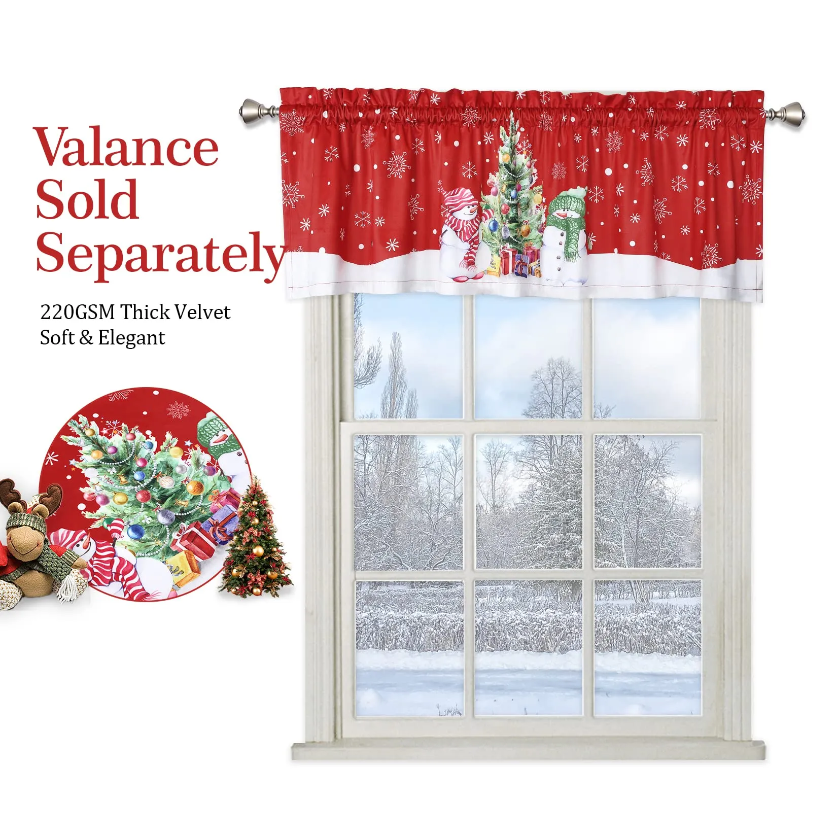 GARVEE Christmas Valance Curtain Cafe Curtain Curtains Window Treatment Rod Pocket for Home Decor 1 Panel for Bathroom, Living Room Christmas Decoration