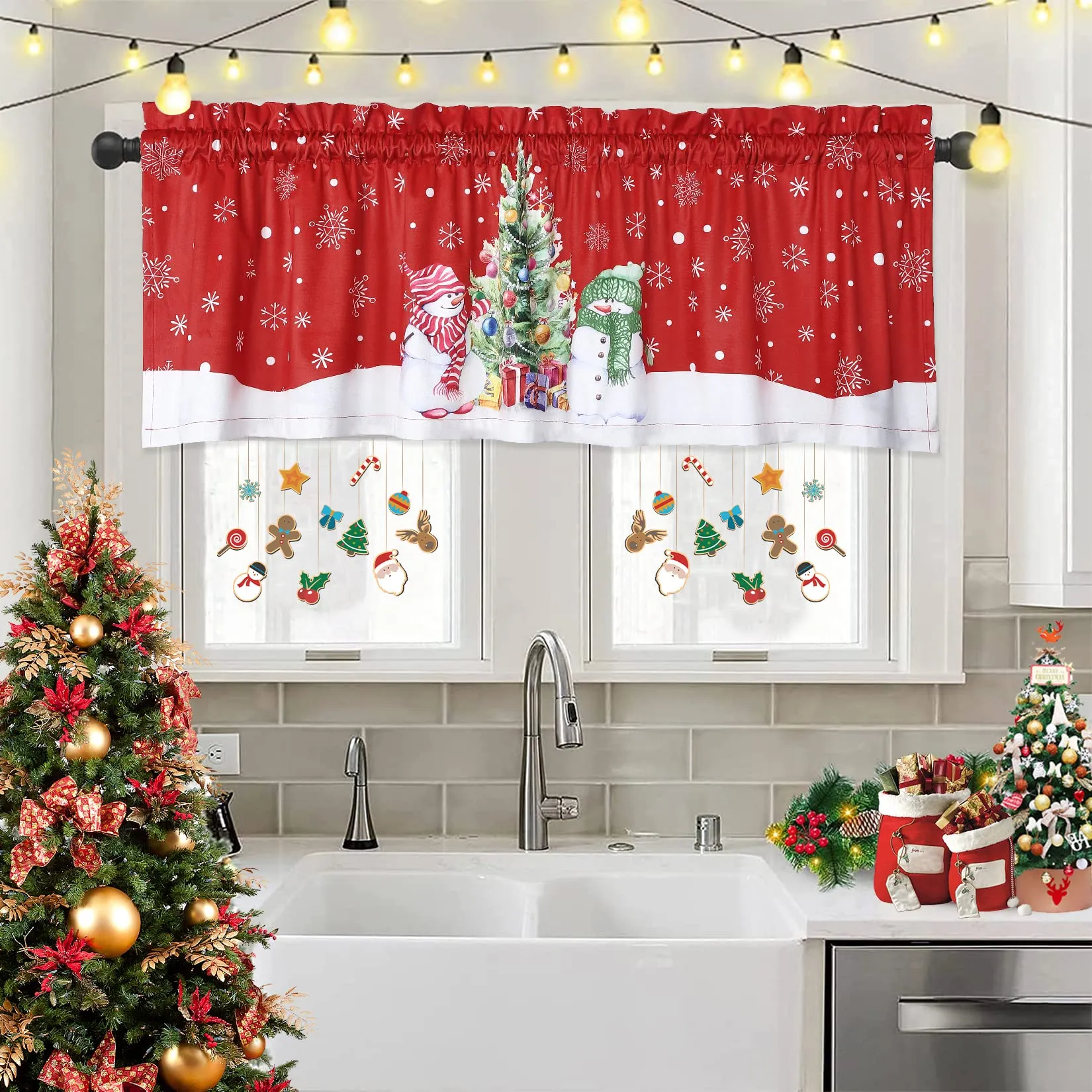 GARVEE Christmas Valance Curtain Cafe Curtain Curtains Window Treatment Rod Pocket for Home Decor 1 Panel for Bathroom, Living Room Christmas Decoration