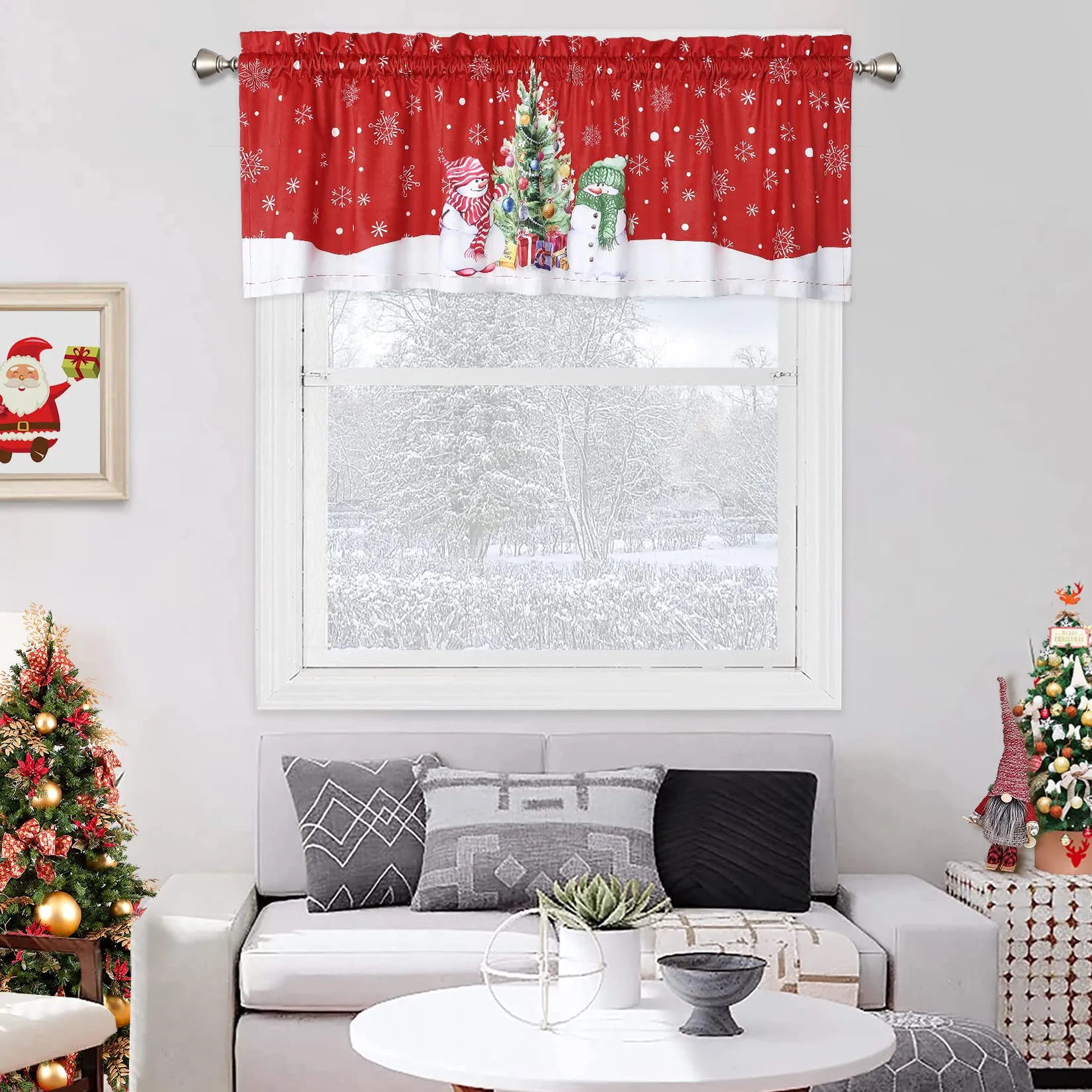 GARVEE Christmas Valance Curtain Cafe Curtain Curtains Window Treatment Rod Pocket for Home Decor 1 Panel for Bathroom, Living Room Christmas Decoration