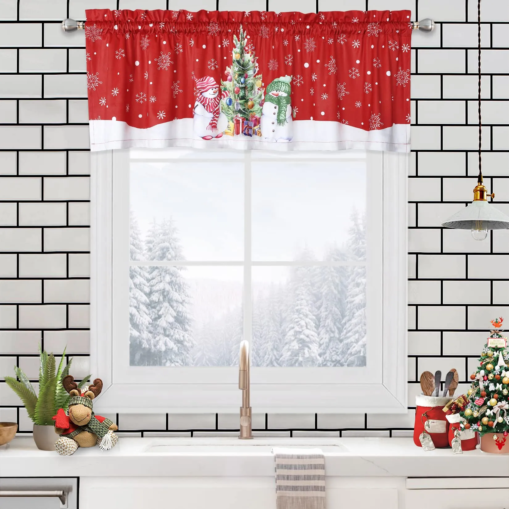 GARVEE Christmas Valance Curtain Cafe Curtain Curtains Window Treatment Rod Pocket for Home Decor 1 Panel for Bathroom, Living Room Christmas Decoration