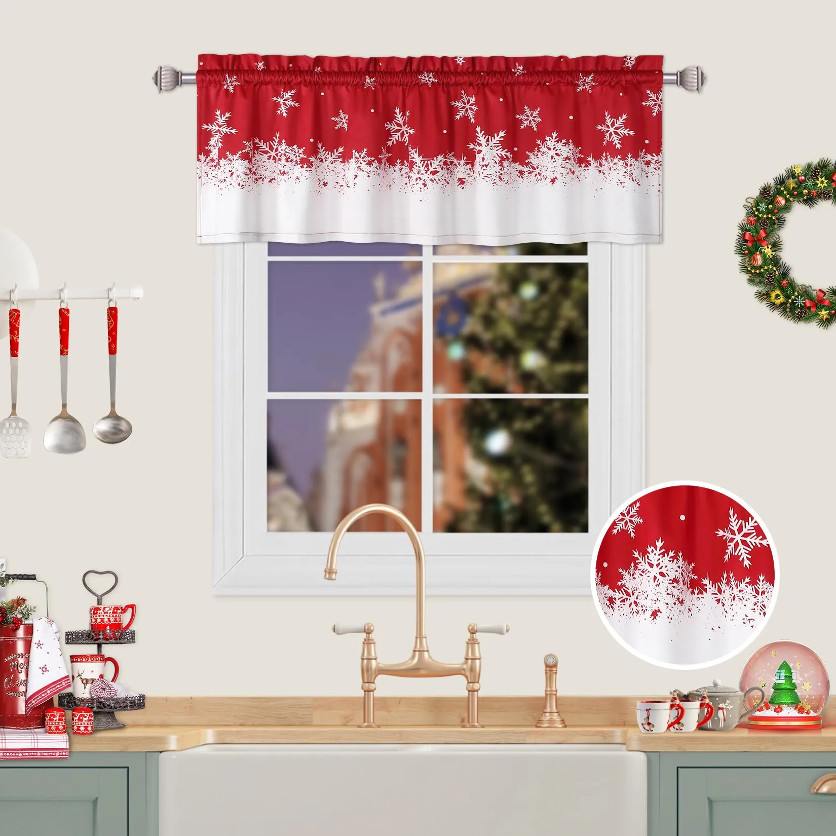 GARVEE Christmas Valance Window Valance Treatment Rod Pocket for Home Decor 1 Panel for Bathroom, Living Room Christmas Decoration 52X15 (Red, 52x15)