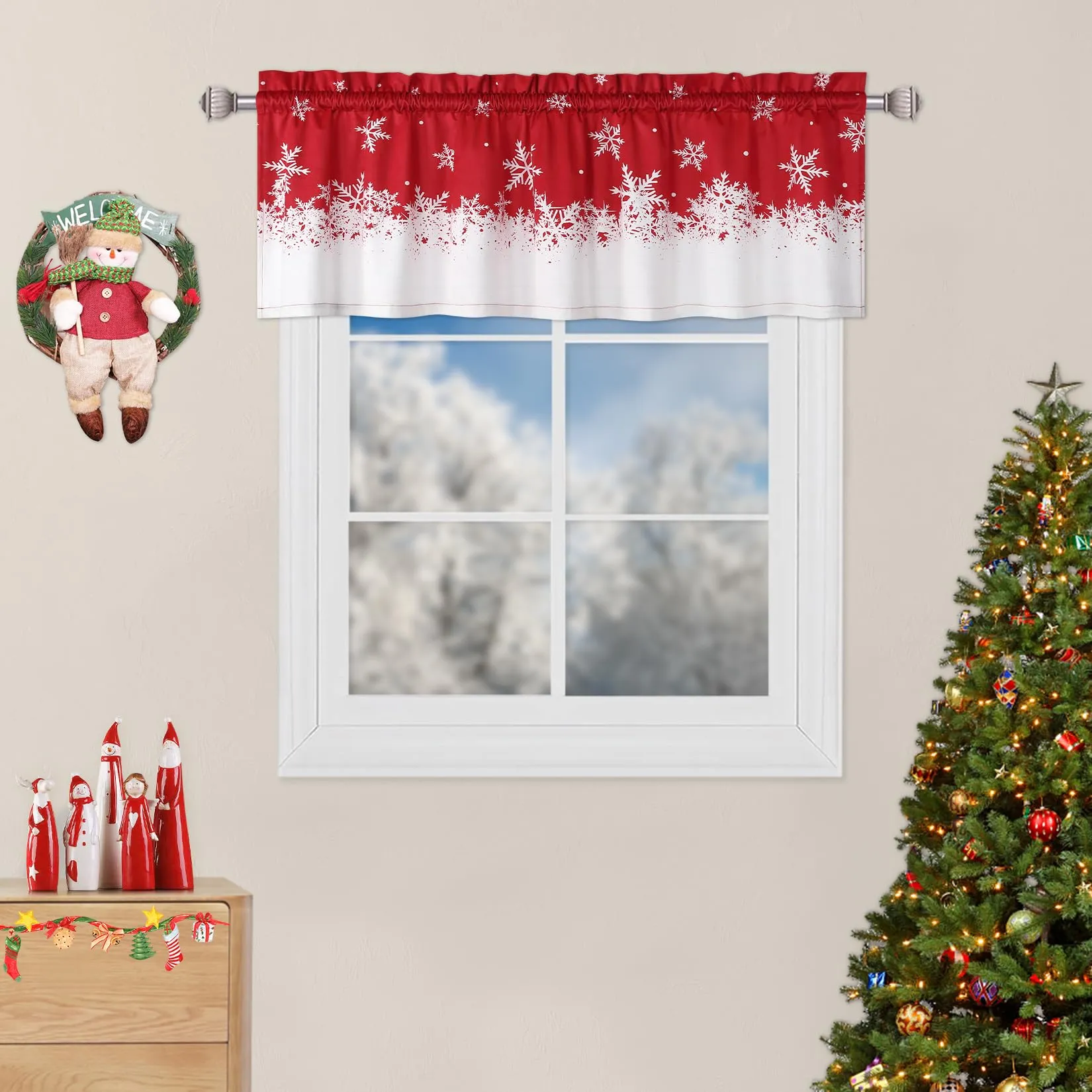 GARVEE Christmas Valance Window Valance Treatment Rod Pocket for Home Decor 1 Panel for Bathroom, Living Room Christmas Decoration 52X15 (Red, 52x15)