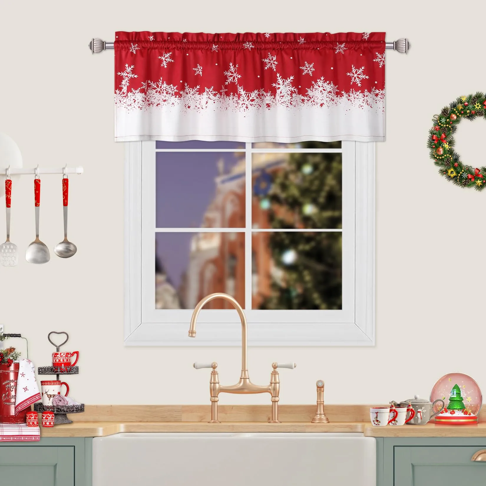 GARVEE Christmas Valance Window Valance Treatment Rod Pocket for Home Decor 1 Panel for Bathroom, Living Room Christmas Decoration 52X15 (Red, 52x15)