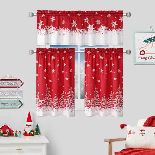 GARVEE Christmas Velvet Valance Curtain Christmas Decoration Cafe Curtain Curtains Window Treatment Rod Pocket for Home Decor 1 Panel for Bathroom