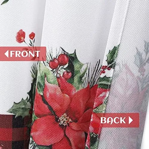 GARVEE Curtains, Xmas Floral Cafe Curtains, 2 Panels Canvas Short Curtains Buffalo Plaid Christmas Kitchen Curtains Tier Half Door Window Drapes Rod Pocket Living Room Bathroom, Red, 27 x 24 Inch