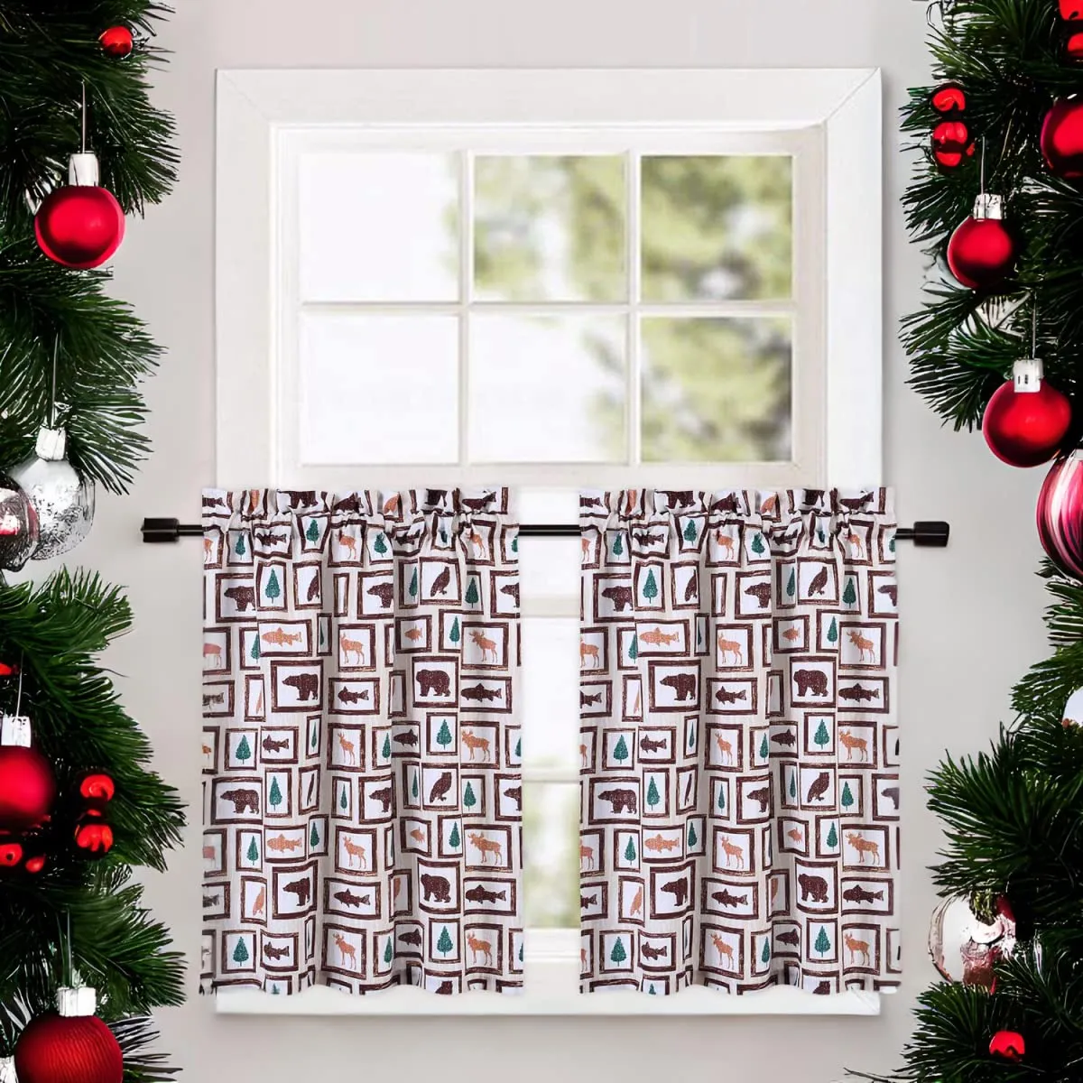 GARVEE Curtains, Xmas Floral Cafe Curtains, 2 Panels Canvas Short Curtains Buffalo Plaid Christmas Kitchen Curtains Tier Half Door Window Drapes Rod Pocket Living Room Bathroom, Red, 27 x 36 Inch