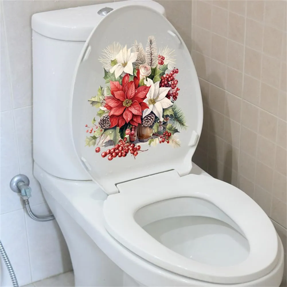 GARVEE Flower Toilet Seat Stickers, Self-Adhesive DIY Removable Christmas PVC Toilet Lid Decals Floral Leaf Toilet Lid Decals for Cistern Bathroom Restroom Power Switch Home Decor 30 x 30cm