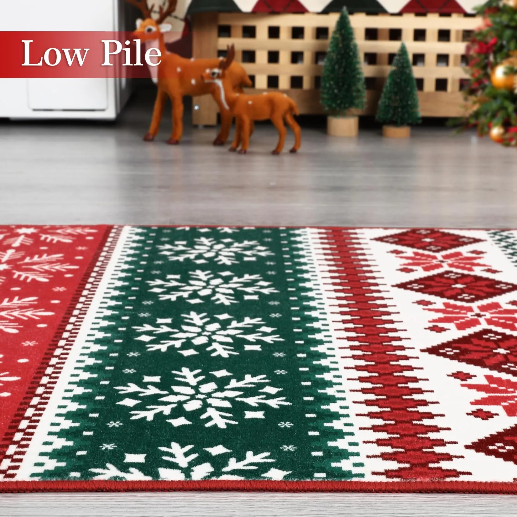 GARVEE Hallway Runner Rug 2x6 Washable Christmas Runner Indoor Non-Slip Xmas Decorative Throw Floor Covers Boho Accent Festival Xmas Rug Farmhouse Rug Geometric Carpet for Living Room Bedroom, Red