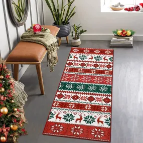 GARVEE Hallway Runner Rug 2x6 Washable Christmas Runner Indoor Non-Slip Xmas Decorative Throw Floor Covers Boho Accent Festival Xmas Rug Farmhouse Rug Geometric Carpet for Living Room Bedroom, Red