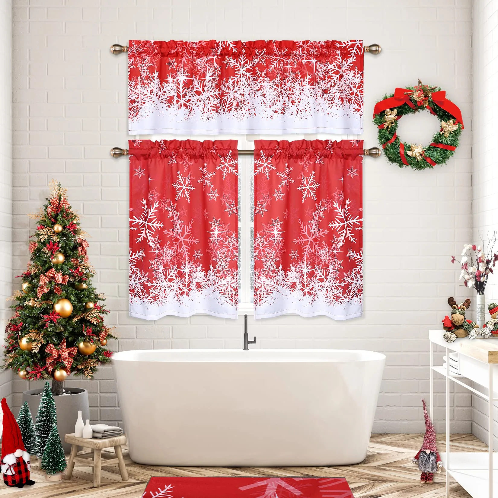 GARVEE Kitchen Curtain Valance, Christmas Valance Curtains for Windows, Snowflake PatternDecorations Curtain Valance for Bathroom Cafe Curtains, 52 W x 15 L, One Panel