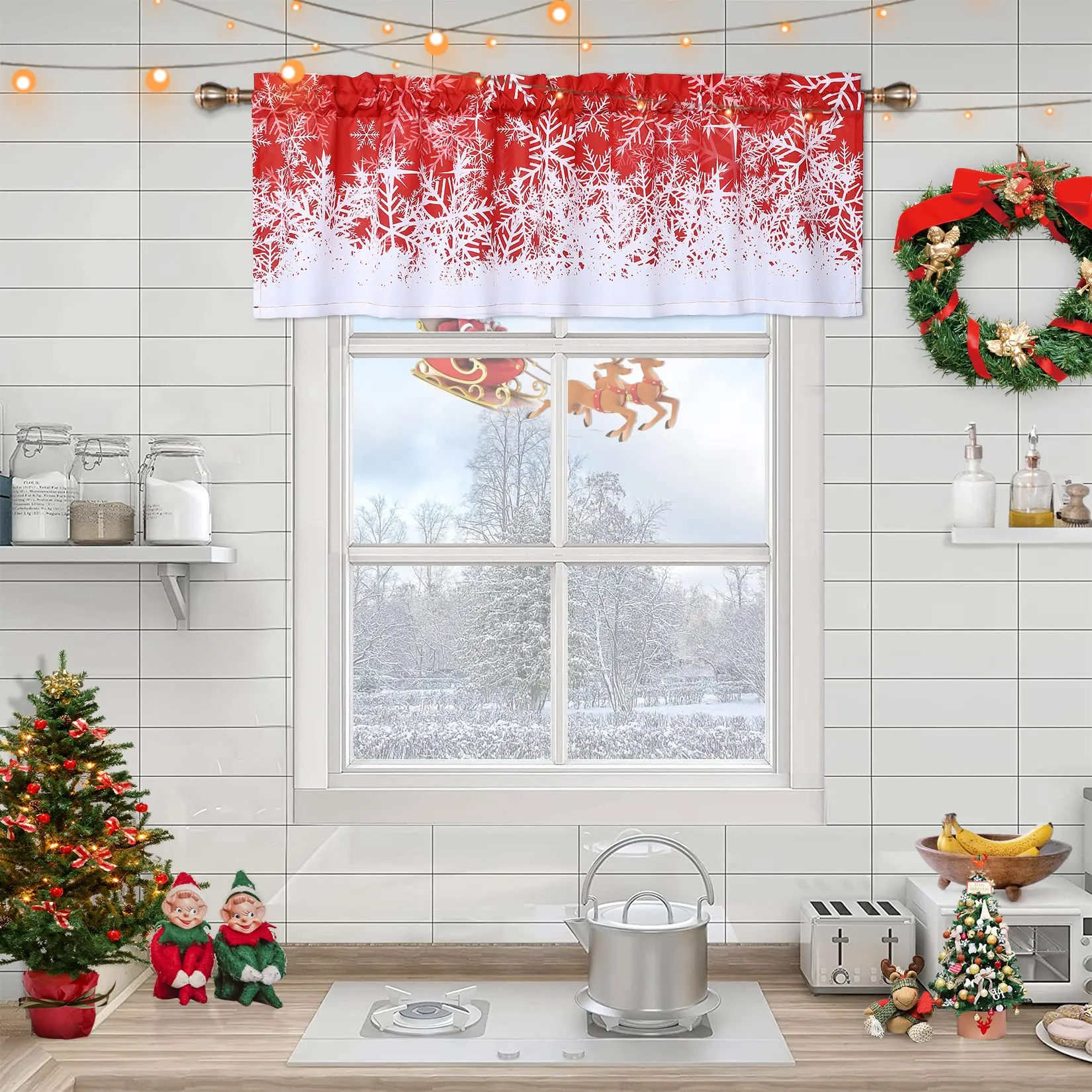 GARVEE Kitchen Curtain Valance, Christmas Valance Curtains for Windows, Snowflake PatternDecorations Curtain Valance for Bathroom Cafe Curtains, 52 W x 15 L, One Panel