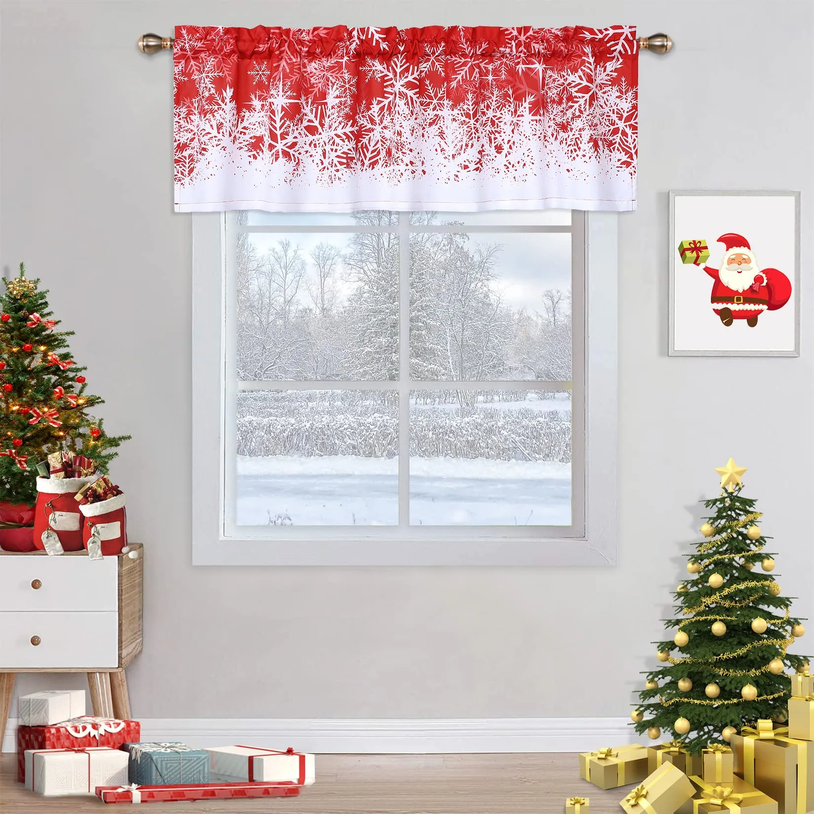 GARVEE Kitchen Curtain Valance, Christmas Valance Curtains for Windows, Snowflake PatternDecorations Curtain Valance for Bathroom Cafe Curtains, 52 W x 15 L, One Panel