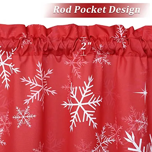 GARVEE Kitchen Curtains 36 Inches Long, Christmas Snowflake Pattern Bathroom Window Curtain, Xmas Decorations Cafe Curtains Small Half Window Treatment Set, Set of 2