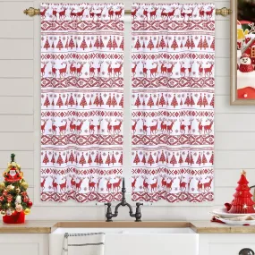 GARVEE Kitchen Curtains, Christmas Deer Tree Snowflakes Cafe Curtains Xmas Decor Short Curtains Boho Canvas Tier Curtains for Kitchen Living Room Bedroom Bathroom, 2 Panels, 26 x 45 inches