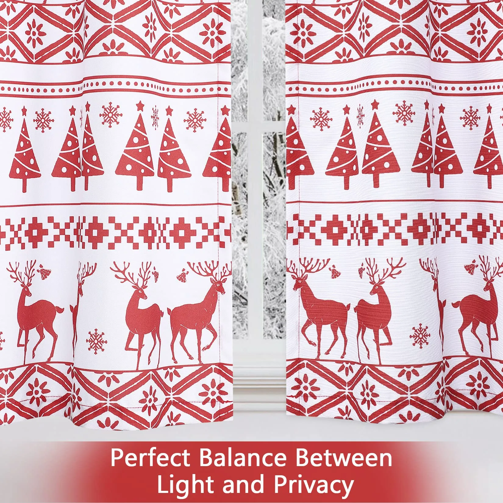 GARVEE Kitchen Curtains for Bathroom, Christmas Tree and Deer Pattern Small Tier Curtains 30 Inches Boho Xmas Home Decor Café Curtain Set Bathroom Window Curtain, Set of 2