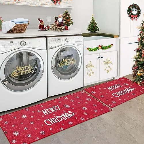 GARVEE Kitchen Rugs and Mats Washable Non-Skid Kitchen Mats Christmas Decorative Runner Rugs Xmas Throw Floor Mats Runner for Kitchen Laundry Sink, 17x29 17x47